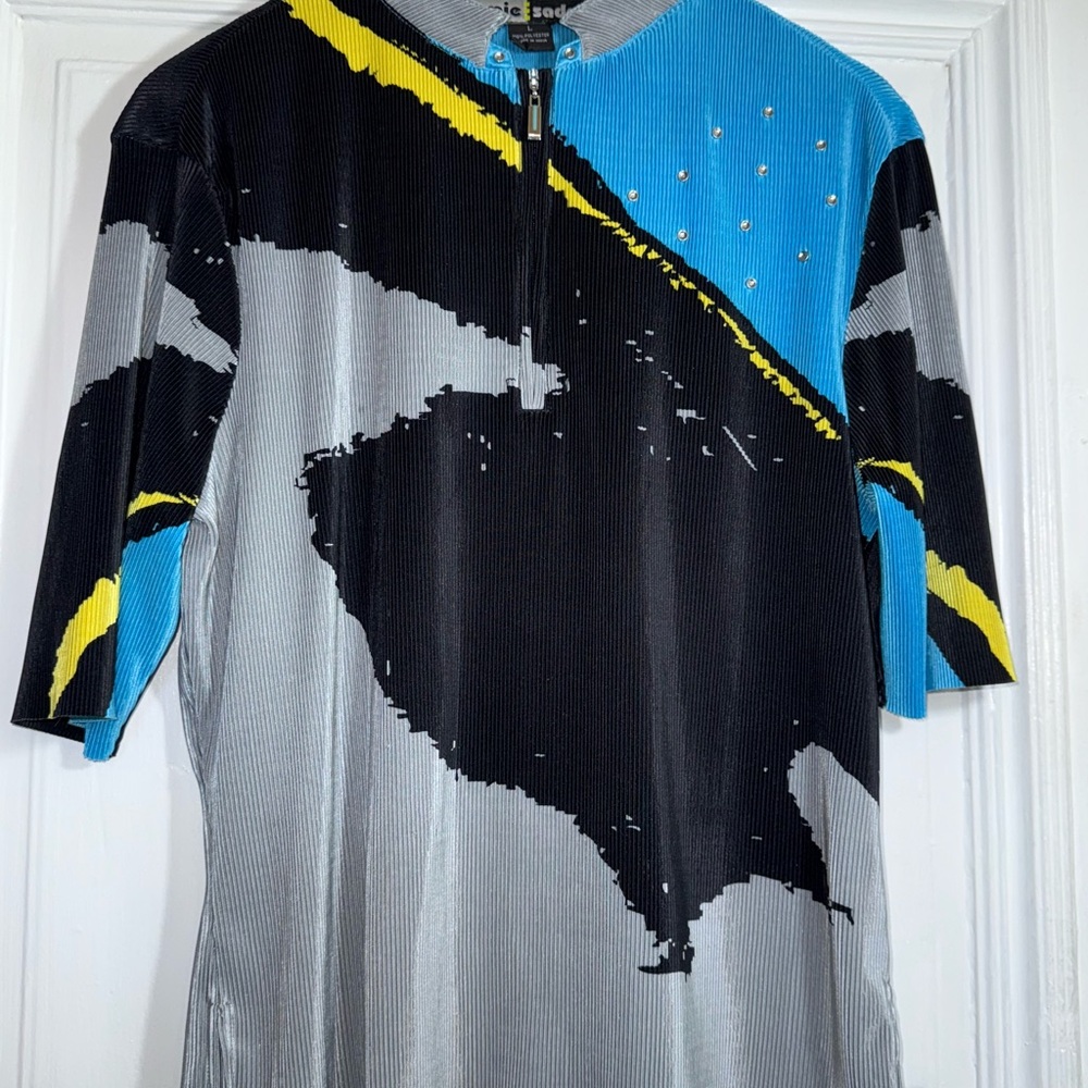 Jamie Sadock Golf Pro Shop Top: Gray, Blue and Yellow Size L